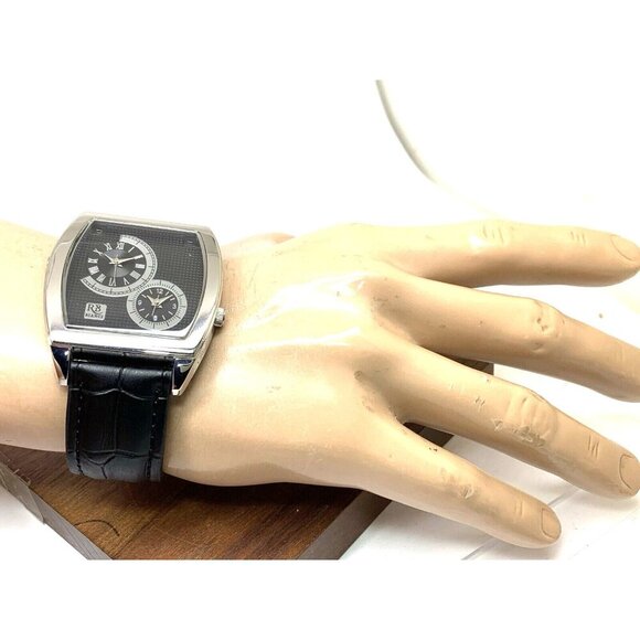 Roberto Bianci Men's Watch RB0741 Benzo Quartz Dual Time Leather Rectangle 43mm - Picture 4 of 13